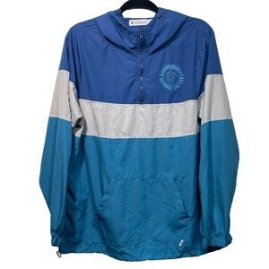Sisstrevolution Blue, Grey, and Teal Half Zip Windbreaker Rain Jacket